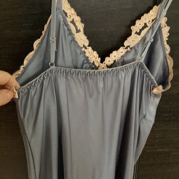 New Grey Blue Negligee w Belted Dressing Gown Edges in Blush Lace Med - Picture 7 of 11
